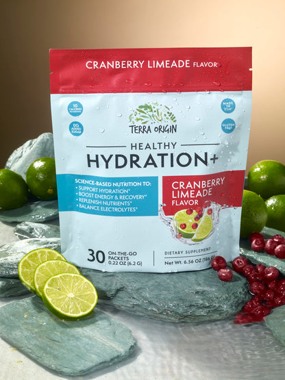 TERRA ORIGIN Healthy Hydration+ Electrolyte Powder Packets | Sugar Free, Gluten Free Drink Mix | Lemonade | 30 Servings (1-Pack)