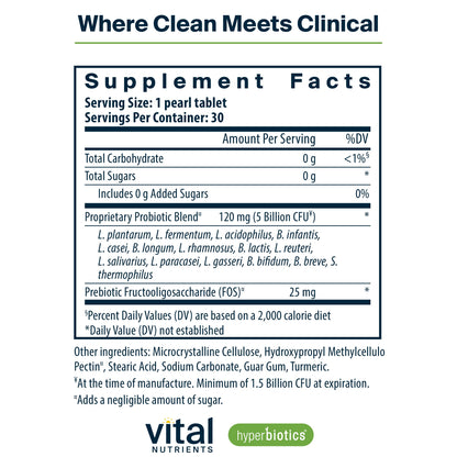 Hyperbiotics Vital Nutrients Pro-15 Prebiotics and Probiotics for Women and Men | 15 Science Backed Strains | Supports Occasional Constipation, Diarrhea, Gas & Bloating | 60 Vegan Time Release Pearls