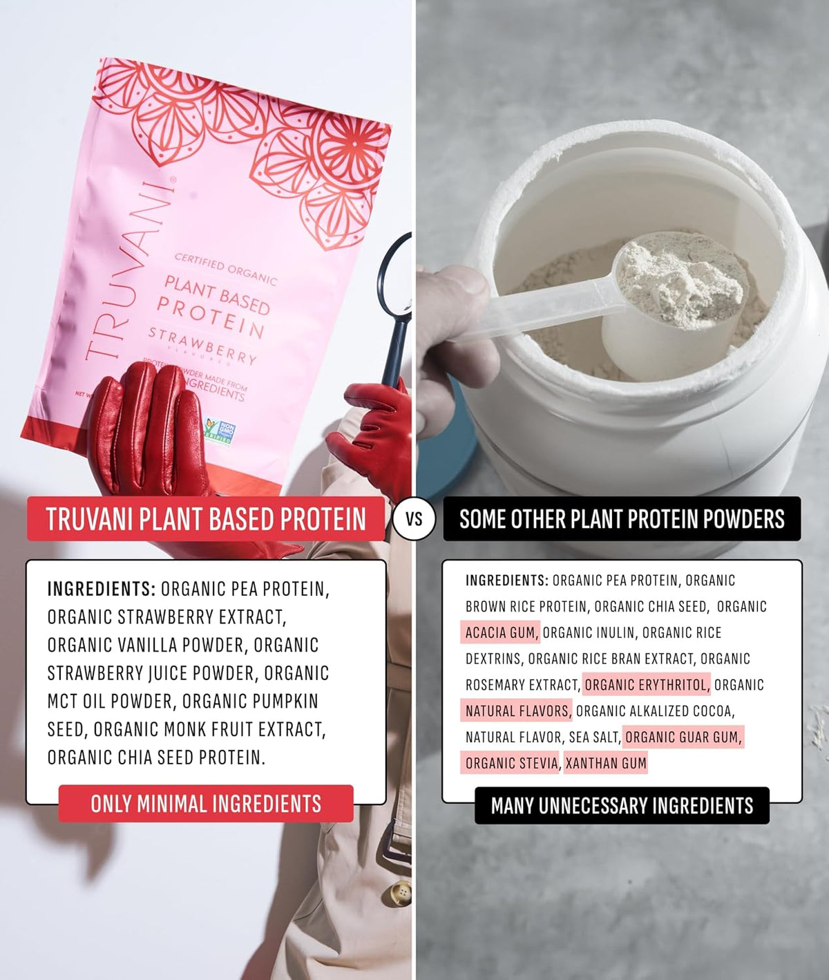 Truvani Organic Plant Based Protein Powder | Strawberry | 10 Servings | Vegan | 20g Pea Protein | Single Serving Travel Packets | Keto | Gluten & Dairy Free | Low Carb