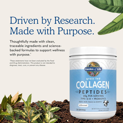 Garden of Life Grass Fed Collagen Peptides Powder Unflavored Collagen Powder for Women Men Hair Skin Nails Joints, Hydrolyzed Collagen Protein Supplements, Collagen for Women & Men, 28 Servings