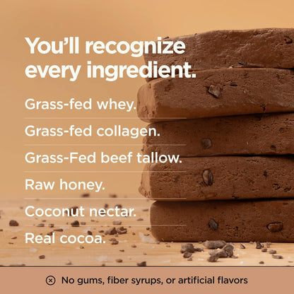Lineage Provisions Chocolate Protein Bars, 12 Pack | 20g grass fed whey protein & collagen, gluten free, no seed oils, nothing artificial, with raw honey