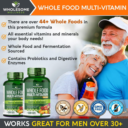 Wholesome Wellness Liposomal Vitamin C Capsules (200 Pills 1500mg Buffered) High Absorption + Food Multivitamin for Men - Natural Multi Vitamins, Minerals, Organic Extracts Bundle