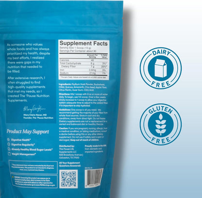 The 'Pause Life Fiber GDX, Chia & Quinoa Blend, Digestive Support, 10.5 OZ | Monk fruit sweetened plant-based fiber with chia, quinoa & ancient grains. Supports energy & digestive health. Gluten free