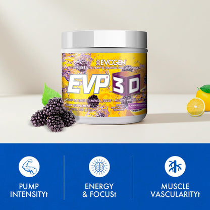 Evogen EVP 3D Stim Free Pre-Workout | Citrus Candy | 40 Servings | Arginine nitrate, L-citrulline, beta-alanine and creatine with lion's mane, L-tyrosine and DMAE for pumps and focus