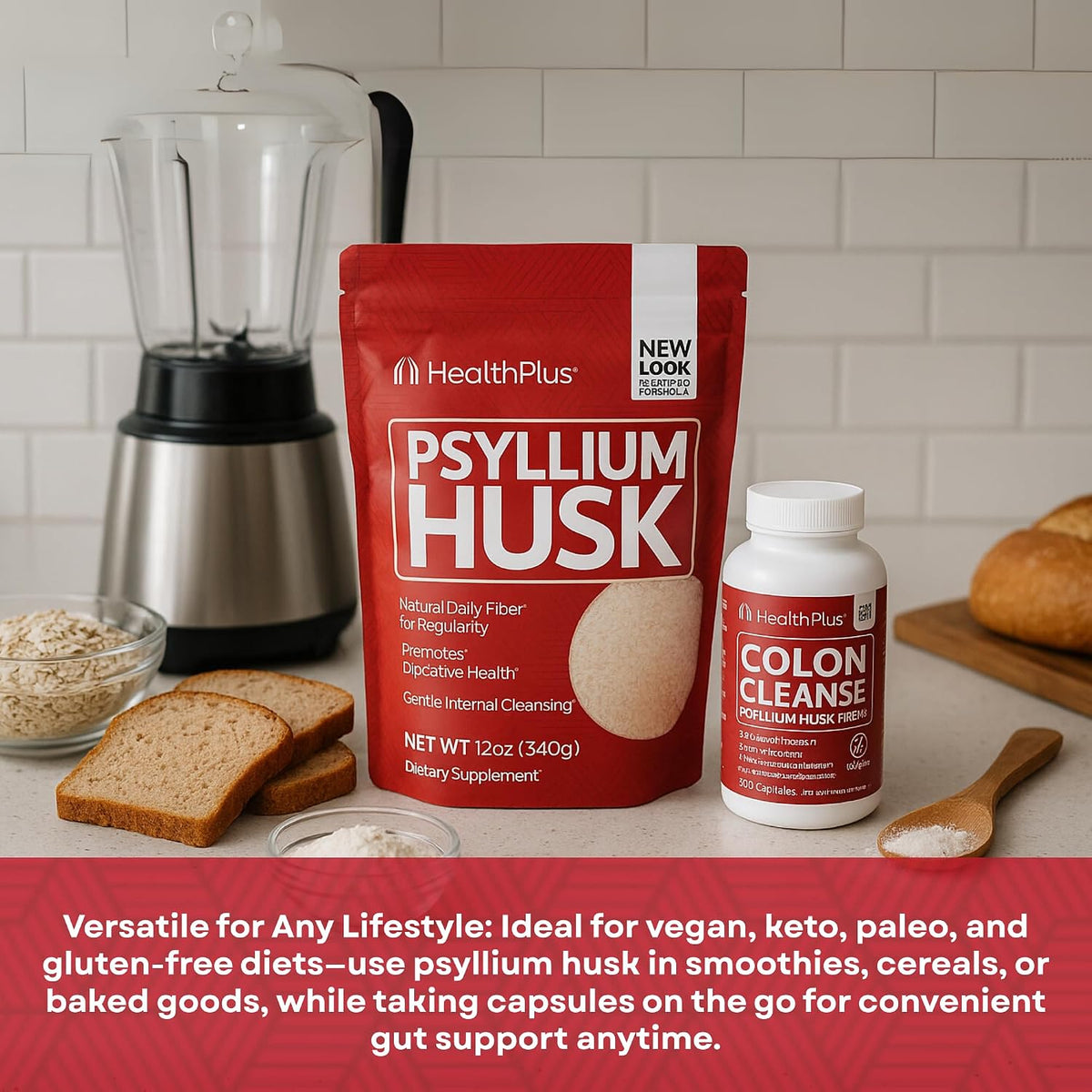 Health Plus Fiber & Cleanse Bundle – Psyllium Husk Powder & Colon Cleanse Capsules for Daily Detox, Constipation Relief, Gut Health & Heart Support – Natural Fiber Supplement Duo