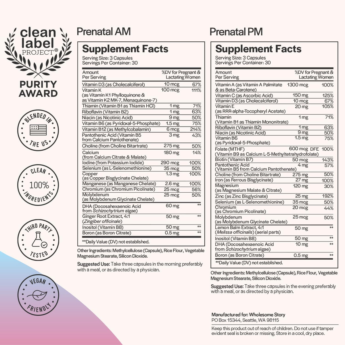 Pregnancy Bundle: Premium Bioavailable Prenatal & Postnatal Vitamins for Women with DHA, Folate & Iron