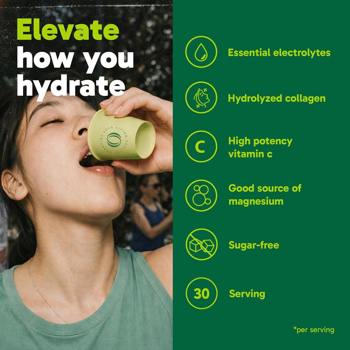 Organikа Electrolytes with Enhanced Collagen Powder for Women & Men - 13 oz - Wild Berry-Flavored Effervescent Electrolyte & Collagen Drink Mix - Deep Hydration, Mobility, Skin, Hair, & Nails