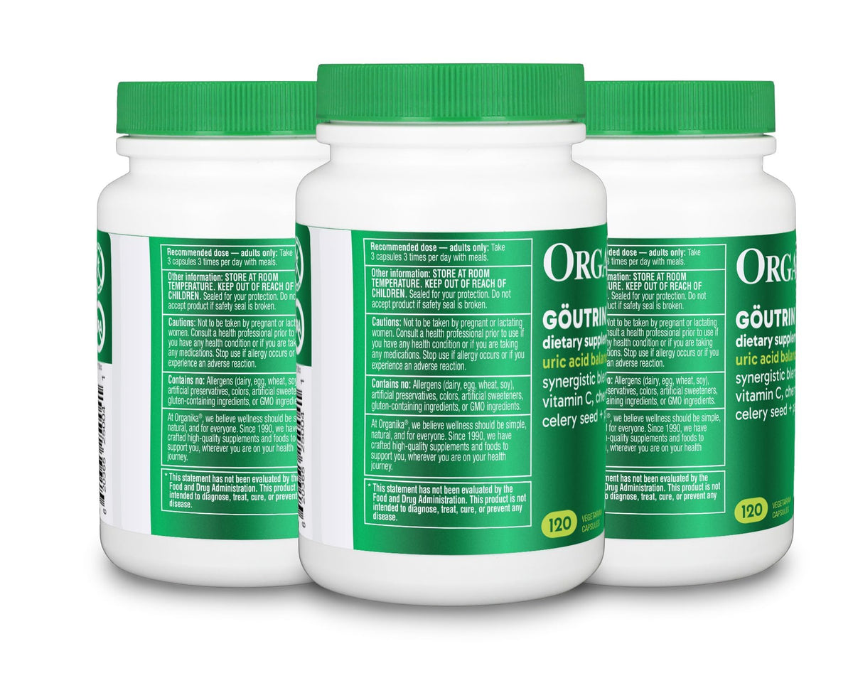 Organika Goutrin Uric Acid Flush for Gout (120 Caps): Gentle Gout Support with Cherry, Thyme, Celery Seed, Peppermint, & VIT C: Clean & Vegan Gout Supplements for Men & Women - Metabolism & Mobility