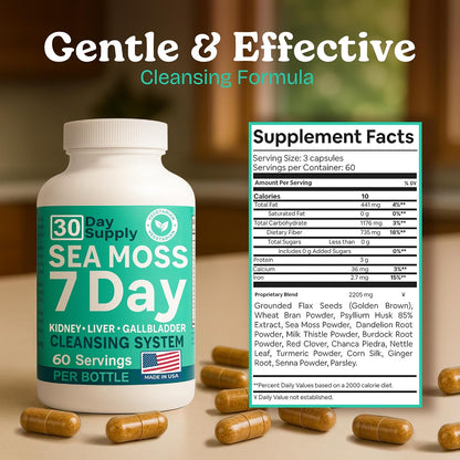 Atlantic Naturals Liver Cleanse Detox Capsules – Milk Thistle, Dandelion Root, Burdock, Red Clover & Chanca Piedra with Sea Moss – 7 Day Liver & Gallbladder Support – 180 Count