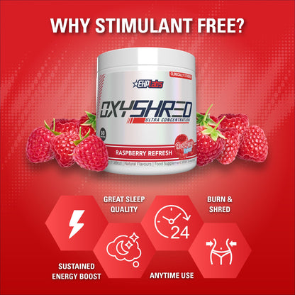EHP Labs OxyShred Non Stimulant Pre Workout Powder - Stim Free Pre Workout, Caffeine Free Preworkout for Men & Women with L Glutamine & Acetyl L Carnitine - Peach, 60 Servings