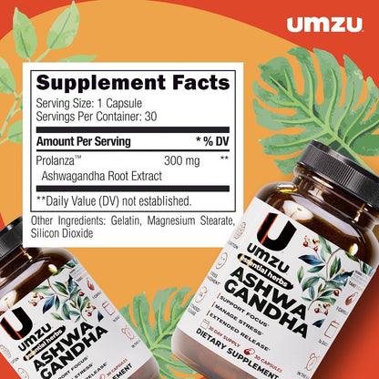 UMZU Ashwagandha Supplement Capsules, 30 Day Supply | Extended-Release Formula, Healthy Stress Response Support, Mood and Calm Support, Cognitive Function, Daily Balance
