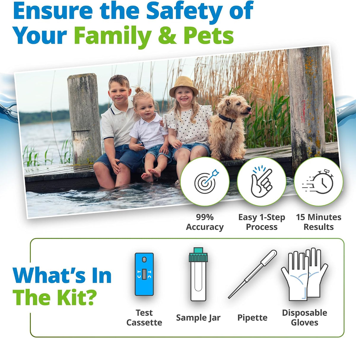 5Strands Blue Green Algae Test Kit, ﻿At Home Lake & Pond Water Testing, Water Safety Test, Collect Results In 15 Minutes