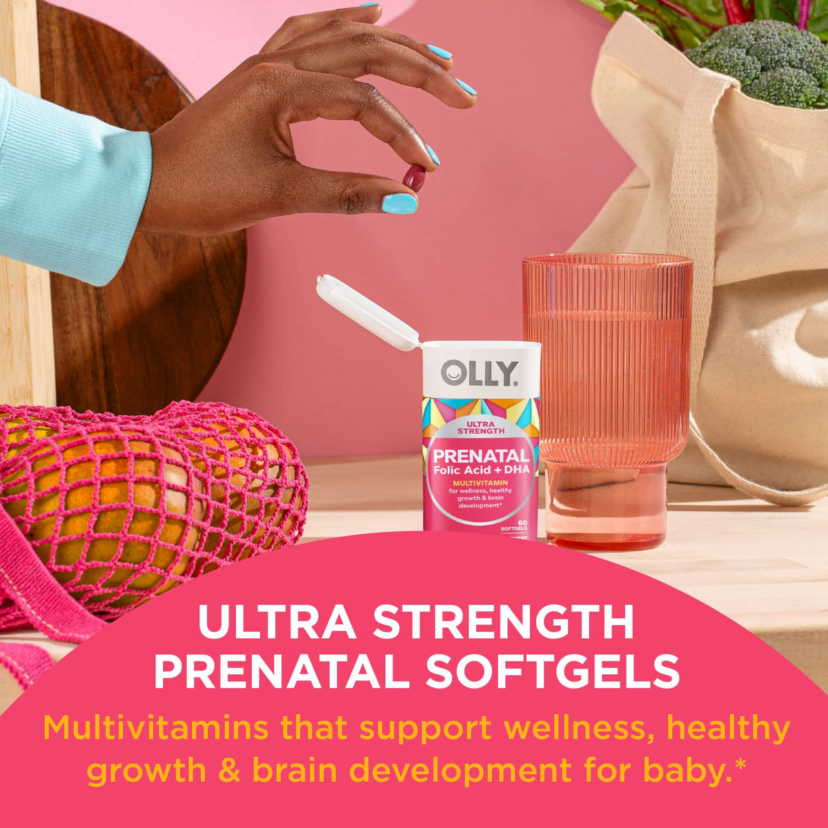 OLLY Ultra Strength Prenatal Multivitamin Softgels, Supports Healthy Growth, Brain Development