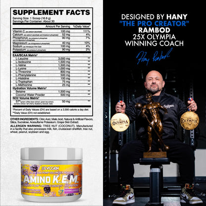 Evogen Amino K.E.M. EAA & BCAA | Tropic Thunder | 30 Servings | S7 nitric oxide blend with betaine anhydrous, coconut water and leucine for blood flow, muscle growth, hydration and recovery