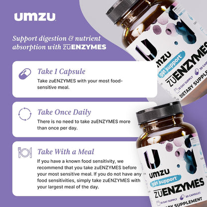 UMZU zuEnzymes Digestive Enzyme Supplement, 30 Day Supply | 21 Enzyme Blend, Lipase, Protease and Amylase, Supports Digestion, Gut Health, Nutrient Breakdown and Digestive Wellness