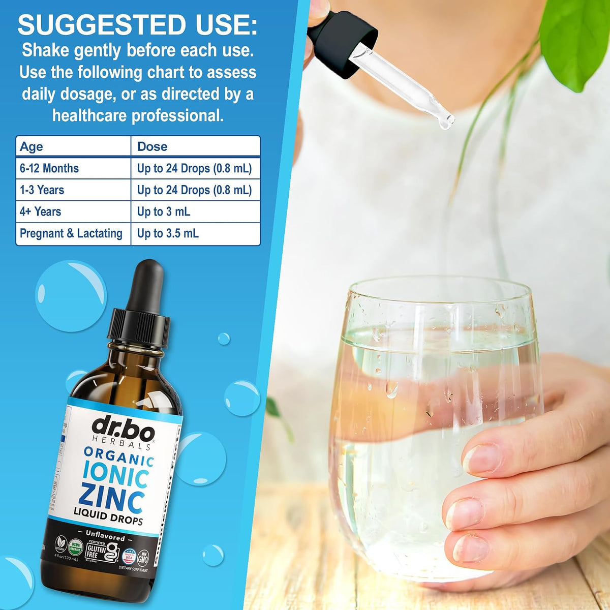Zinc Supplements Liquid Drops Organic - Pure Organic Ionic Liquid Zinc Supplement Drops for Kids, Adults, Women & Men - Vegan, Skin Immune Support Supplements for Toddler Kids, Adults, Women, Men 4 Oz