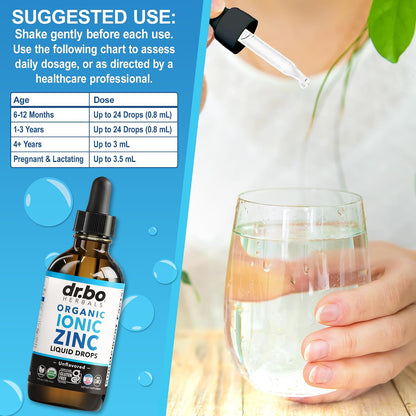 Zinc Supplements Liquid Drops Organic - Pure Organic Ionic Liquid Zinc Supplement Drops for Kids, Adults, Women & Men - Vegan, Skin Immune Support Supplements for Toddler Kids, Adults, Women, Men 4 Oz