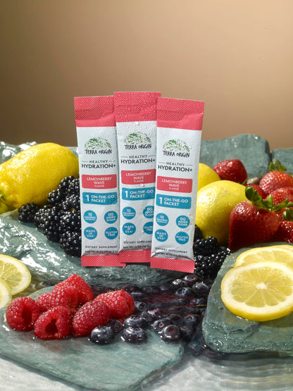 TERRA ORIGIN Healthy Hydration+ Electrolyte Powder Packets | Sugar Free, Gluten Free Drink Mix | Lemonade | 30 Servings (1-Pack)
