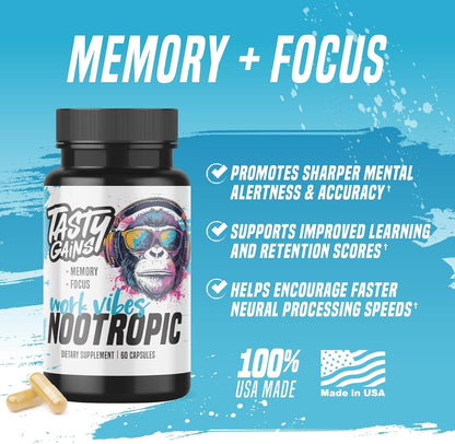 Nootropic Brain Supplement for Memory and Focus - Vitamin for Mental Health & Brain Health with L-Theanine, Rhodiola Rosea & Phosphatidylserine - Memory, Mental Clarity & Cognitive Improvement - 60 Ct