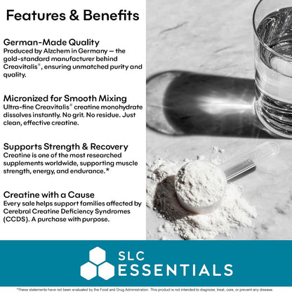 Creatine Monohydrate Powder | 100% Pure Micronized Creavitalis® | German-Made | Unflavored | Supports Muscle Strength, Recovery, & Cognitive Energy | 30 Count - 5g Stick Packs