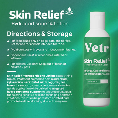vetr Skin Relief Hydrocortisone Spray for Dogs - Topical Support for Itchy Skin and Hot Spots - 4 oz (120mL) - Vet-Formulated in USA