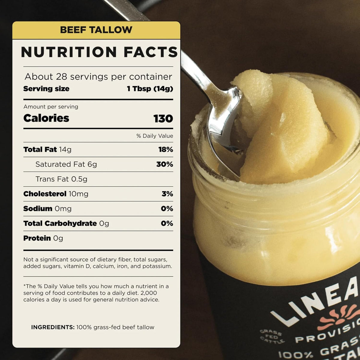 Lineage Provisions Grass-Fed Beef Tallow, 3-Pack Glass Jars | 100% grass-fed & finished, US-raised cattle, nose-to-tail rendered, cooking oil alternative, keto & paleo friendly.