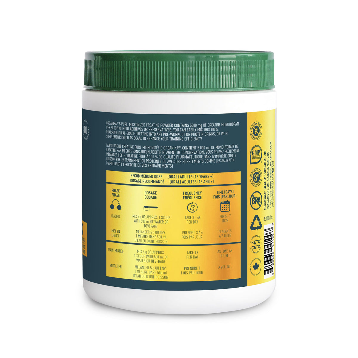 Organika Creatine Powder- 100% Pure Micronized Creatine Monohydrate - Helps Build Lean Muscle, Increase Strength, and Improved Recovery and Performance for Men and Women - 500g, 100 Servings