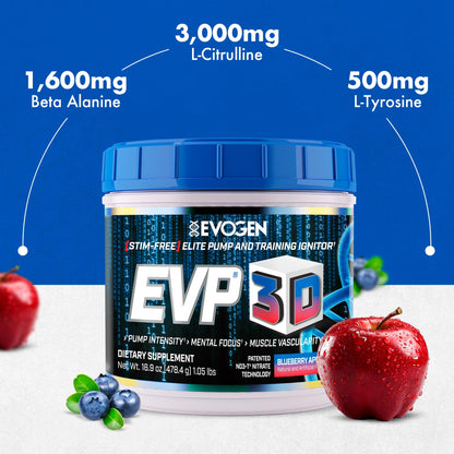 Evogen EVP 3D Stim Free Pre-Workout | Citrus Candy | 40 Servings | Arginine nitrate, L-citrulline, beta-alanine and creatine with lion's mane, L-tyrosine and DMAE for pumps and focus