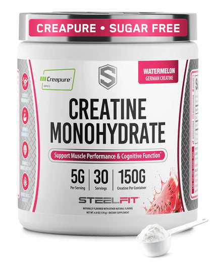 SteelFit Creapure Creatine Monohydrate Powder, Unflavored, 100 Servings | German Creatine Powder for Men, Women - Gym Workout Nutritional Supplements for Muscle Gain, Brain Health & Strength Building
