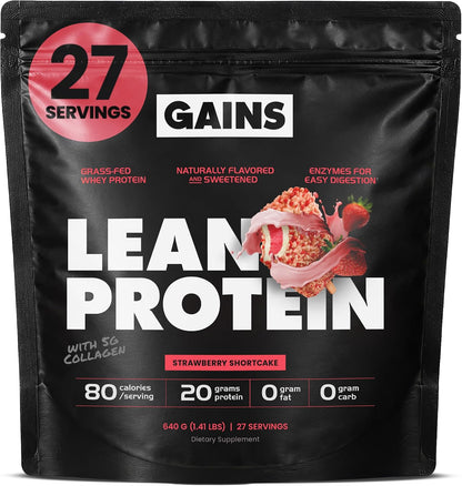 Gains in Bulk Lean Protein Powder with 20g Protein, Strawberry, 27 Servings