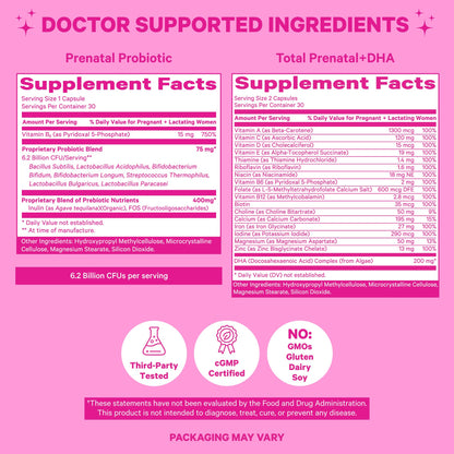 Pink Stork Prenatal Vitamin Duo: Prenatal Vitamins and Probiotics for Pregnant Women