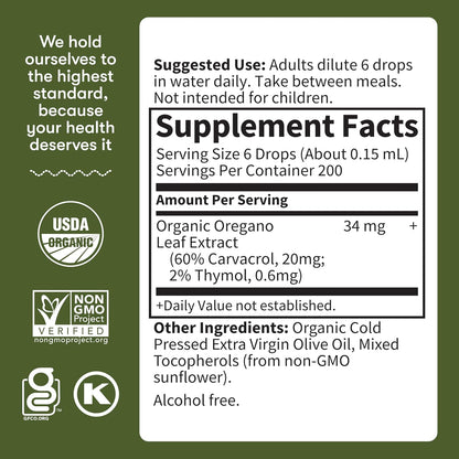 Garden of Life Organics Oil of Oregano Seasonal Drops 1fl oz (30 mL) Liquid, Concentrated Plant Based Immune Support - Alcohol-Free, Organic, Non-GMO, Vegan & Gluten Free Herbal Supplements