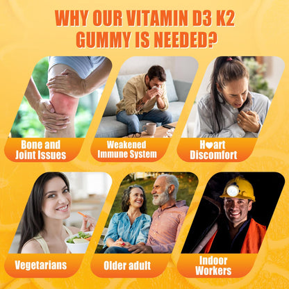 Vitamin D3 K2 Gummies 5000IU / 10,000 IU with Omega-3 250mg + K2(MK-7) 100mcg - 5X Absorption Than Standard D3K2,with Vitamin C, Zinc,and 5 Organic Vegetables,Supports Bone & Teeth Strength, Immune