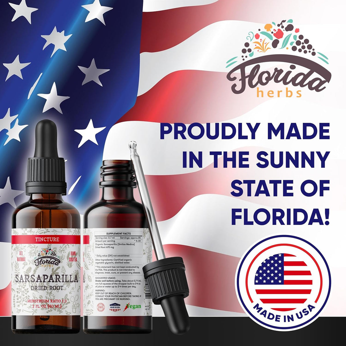 Sarsaparilla Tincture, Organic Sarsaparilla Extract (Smilax Medica) Dried Root, Non-GMO in Cold-Pressed Organic Vegetable Glycerin 2 oz, 670 mg