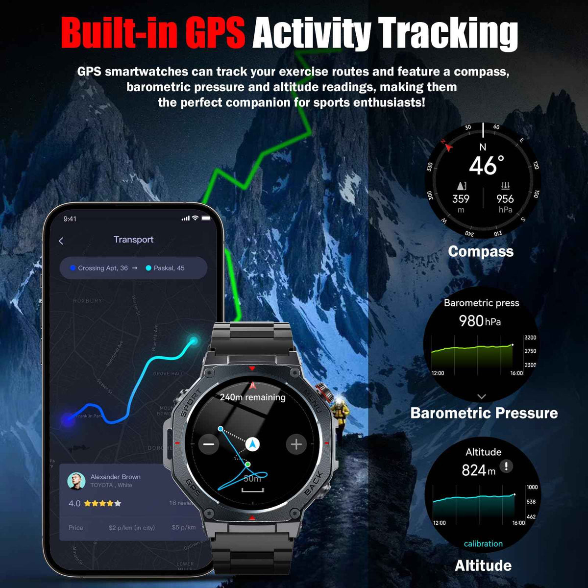 Jugeman Military Smart Watch for Men, Dual-Band GPS, 1.43" AMOLED Outdoor Smartwatch, 5ATM Waterproof Fitness Watch with Bluetooth Calls, Heart Rate/Sleep Monitor/Compass 160+ Sports for Android iOS