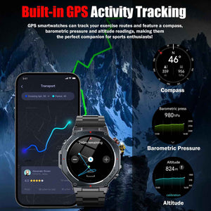 Jugeman Military Smart Watch for Men, Dual-Band GPS, 1.43" AMOLED Outdoor Smartwatch, 5ATM Waterproof Fitness Watch with Bluetooth Calls, Heart Rate/Sleep Monitor/Compass 160+ Sports for Android iOS