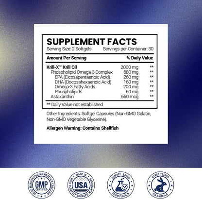 Research Verified Antarctic Krill Oil 2000mg - Support Heart Function & Joints, Boost Cognition - MSC Certified, Sustainably Sourced - 60 Softgels - Made in the USA