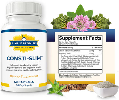 Consti-Slim - Digestive Support for Women and Men - Psyllium Husk Fiber | Herbal Fiber Blend, Digestive Regularity Support, Oat Straw and Alfalfa, Simple 2-Capsule Routine, Non-GMO