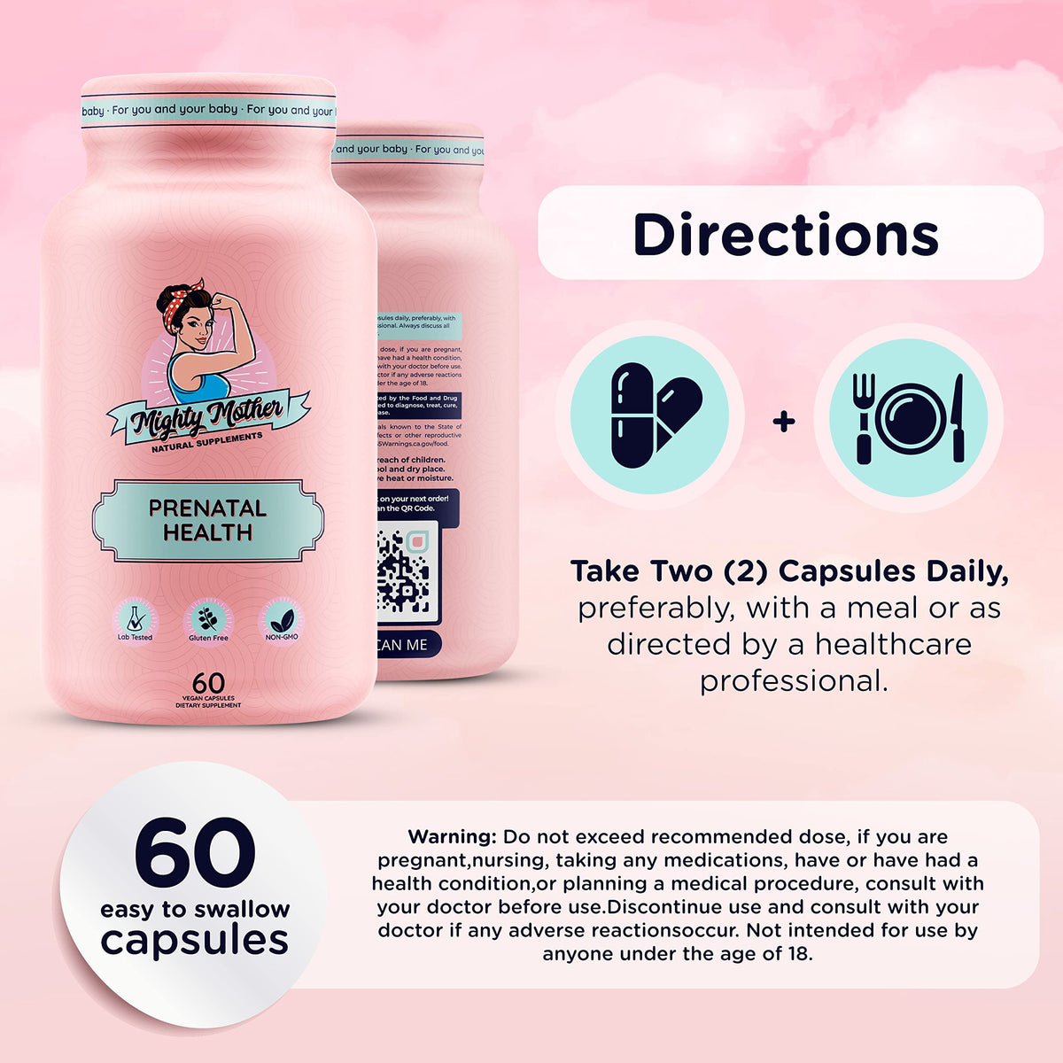 Mighty Mother Conception Fertility Prenatal Vitamins with, Iron, Folic Acid, Zinc, Biotin, Vitamin C