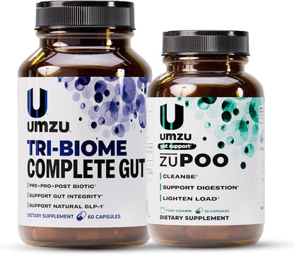 UMZU Gut Cleanse & Daily Digestive Support Bundle | zuPOO 7-Day Cleanse + Tri-Biome 3-in-1 Gut Health Formula with Prebiotics, Probiotics & Postbiotics | Supports Regularity, Microbiome & Gut Lining