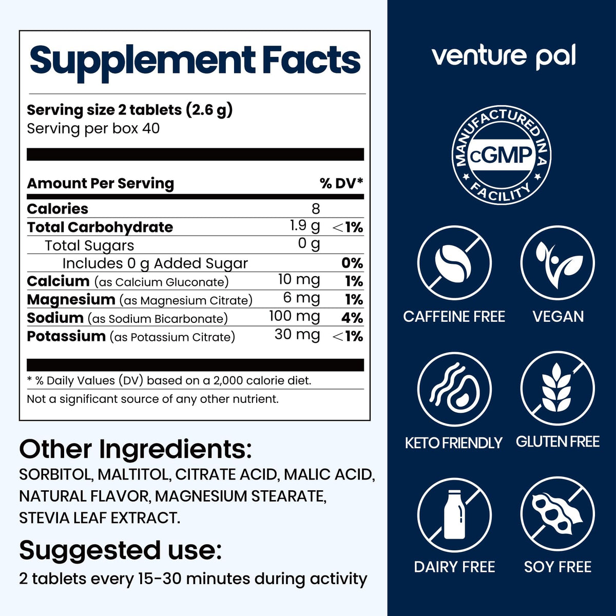 Venture Pal Chewable Electrolyte Tablets, 80 Count, Fast-Dissolve, Variety | Sugar Free Stick Salt Tablets, Gluten Free, Variety Pack for Rapid Hydration, Hiking, Outdoor Running, Keto & Vegan Friendly