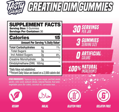 Creatine Gummies for women | 3g Creatine Monohydrate Per Serving | DIM Supplement 100 mg | Estrogen Balance for Women | Hormonal Acne, Hormone Balance, Glute Builder (90 Count, Pineapple Mango)