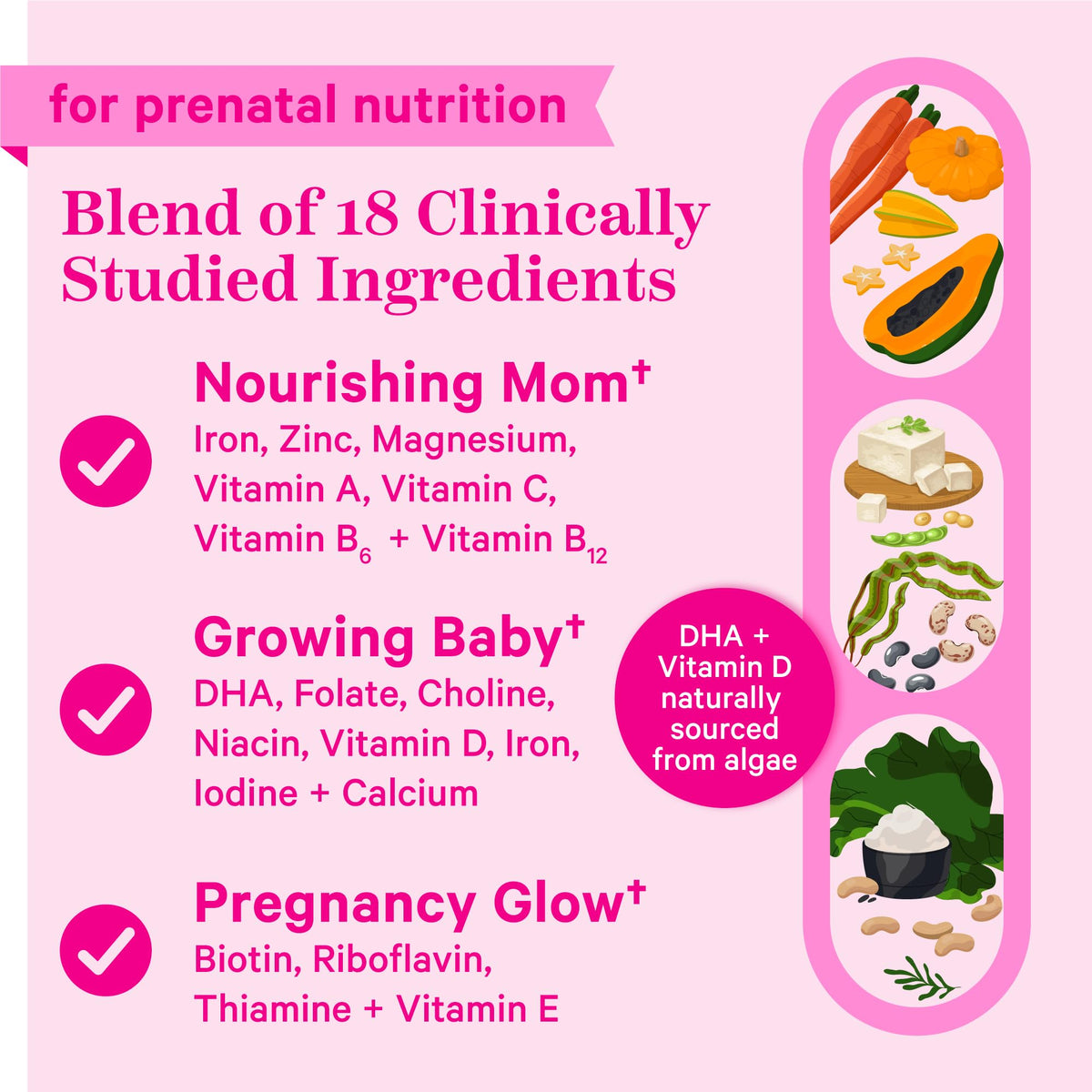 Pink Stork Total Prenatal Vitamins with DHA, Folate, Iron, Choline, and Vitamin B12 - Prenatals