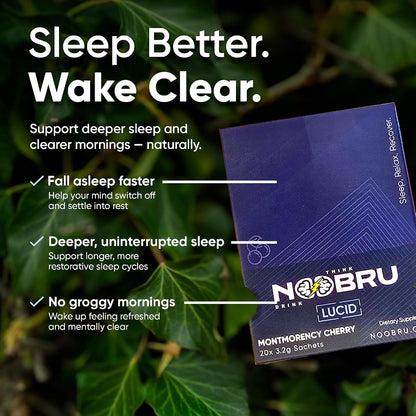 Noobru Lucid Nootropic Sleep Powder Drink for Deep Quality Dream Sleep with Magnesium, Ashwagandha, Valerian, Lemon Balm and Vitamin D for Deep, Quality Sleep, Stress and Restoration.