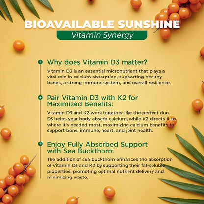 MoxyVites Vitamin D3 K2 5000 IU – High Absorption D3 + K2 MK-7 with Sea Buckthorn Oil & Omega-7 – Bone, Heart & Immune Support for Women & Men – 60 Vegan Capsules
