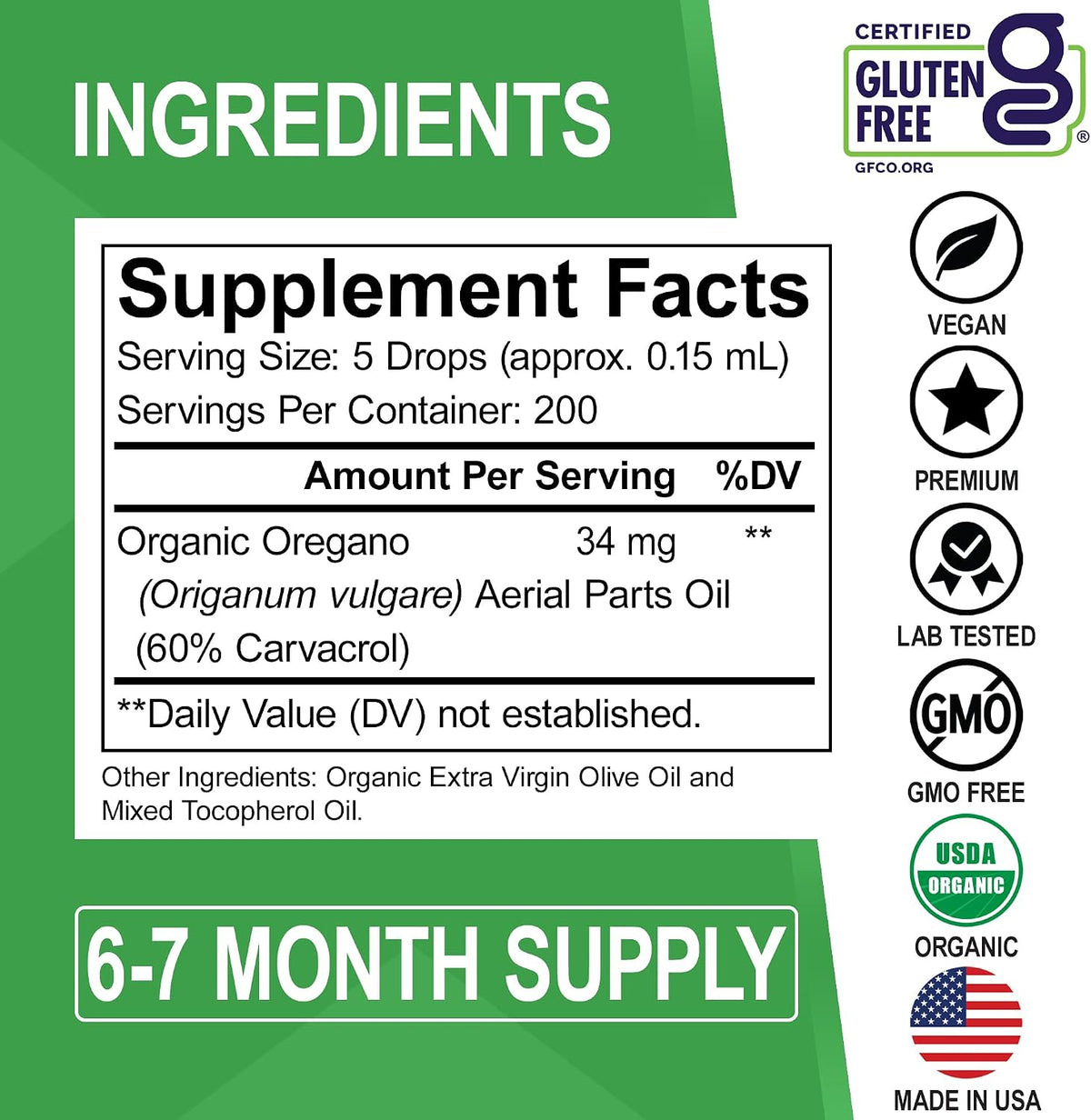 Oregano Oil Organic Liquid Drops - 6 Month Supply Organic Oil of Oregano Drops Liquid Tincture Extract, Cleanse, Detox, Immune Support, Digestive Gut Health - Pure Vegan Non-GMO Herbal Tincture 1 oz