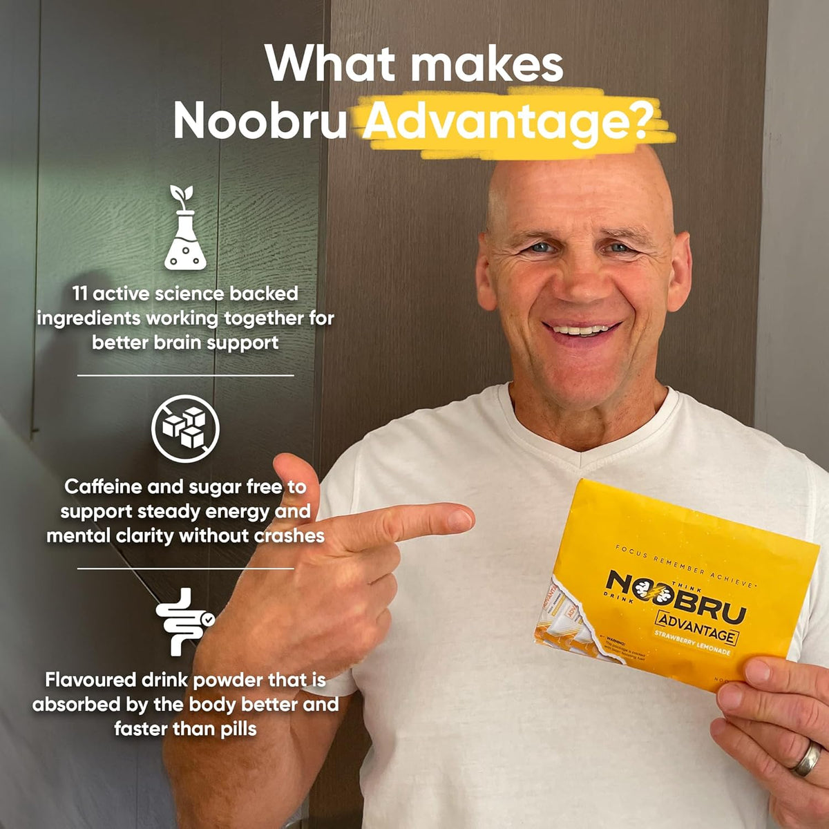 Noobru Аdvantage Nootropic - Delicious Nootropics Brain Supplement with 11 Active Ingredients - Natural Cognitive Enhancer - 20 Strawberry Lemonade Sachets - 1 Month Supply, 20 Count (Pack of 1)