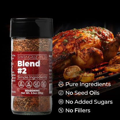 Santa Cruz Paleo, Seasoning Blend #2, Sweet and Smoky Spice for Chicken, Steak, Burgers, Wings and Ribs, Garlic, Sea Salt, Black Pepper, Rosemary and Paprika, Gluten Free, Keto, Paleo, 3.5 Oz Jar