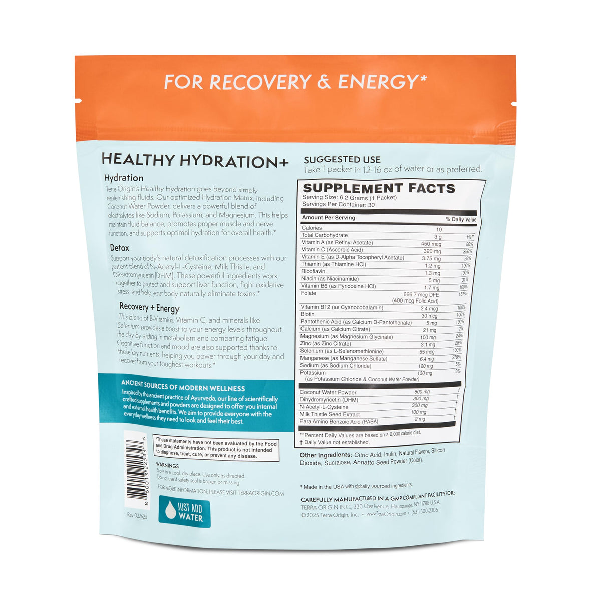 TERRA ORIGIN Healthy Hydration+ Electrolyte Powder Packets | Sugar Free, Gluten Free Drink Mix | Lemonade | 30 Servings (1-Pack)
