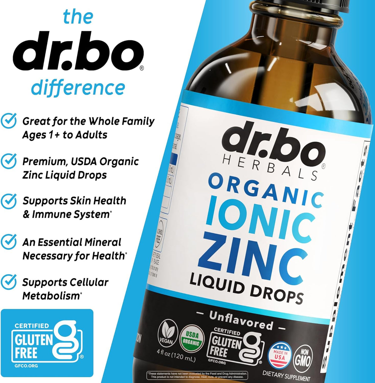 Zinc Supplements Liquid Drops Organic - Pure Organic Ionic Liquid Zinc Supplement Drops for Kids, Adults, Women & Men - Vegan, Skin Immune Support Supplements for Toddler Kids, Adults, Women, Men 4 Oz